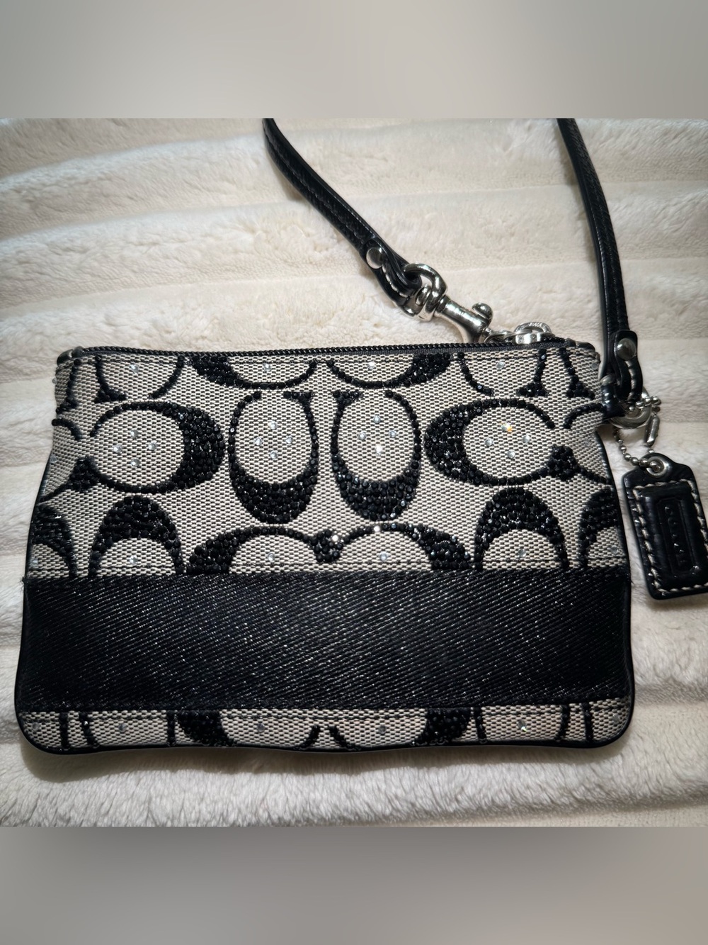 Customized Hand-Rhinestoned vintage Coach Signature zip Wristlet